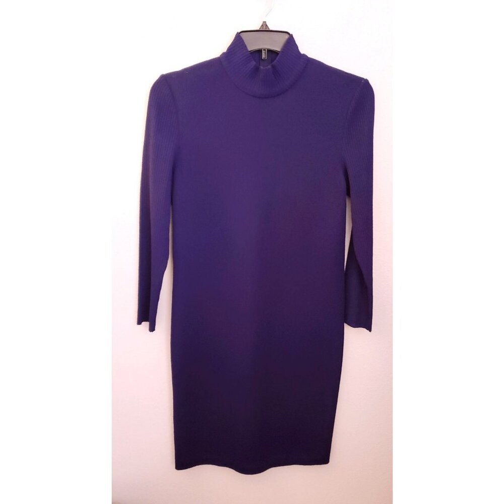 Castleberry Vintage Purple Ribbed Mock Neck Midi Sweater Dress Size 8 EUC